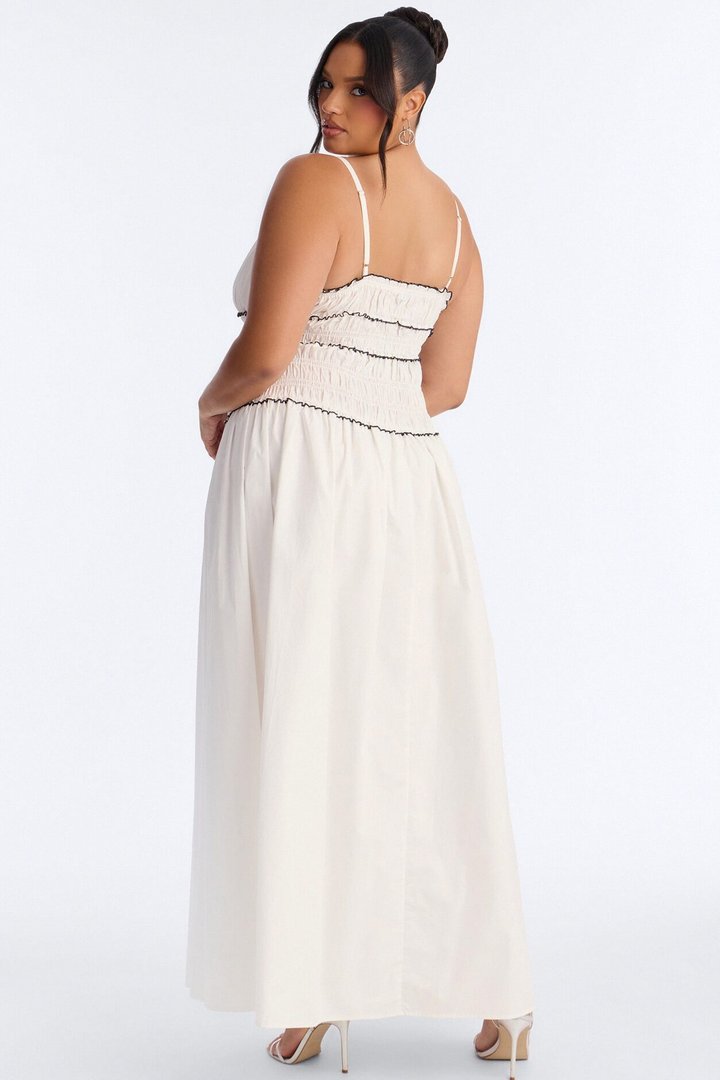 Coastal Breeze Ruched Maxi Dress - White/Black