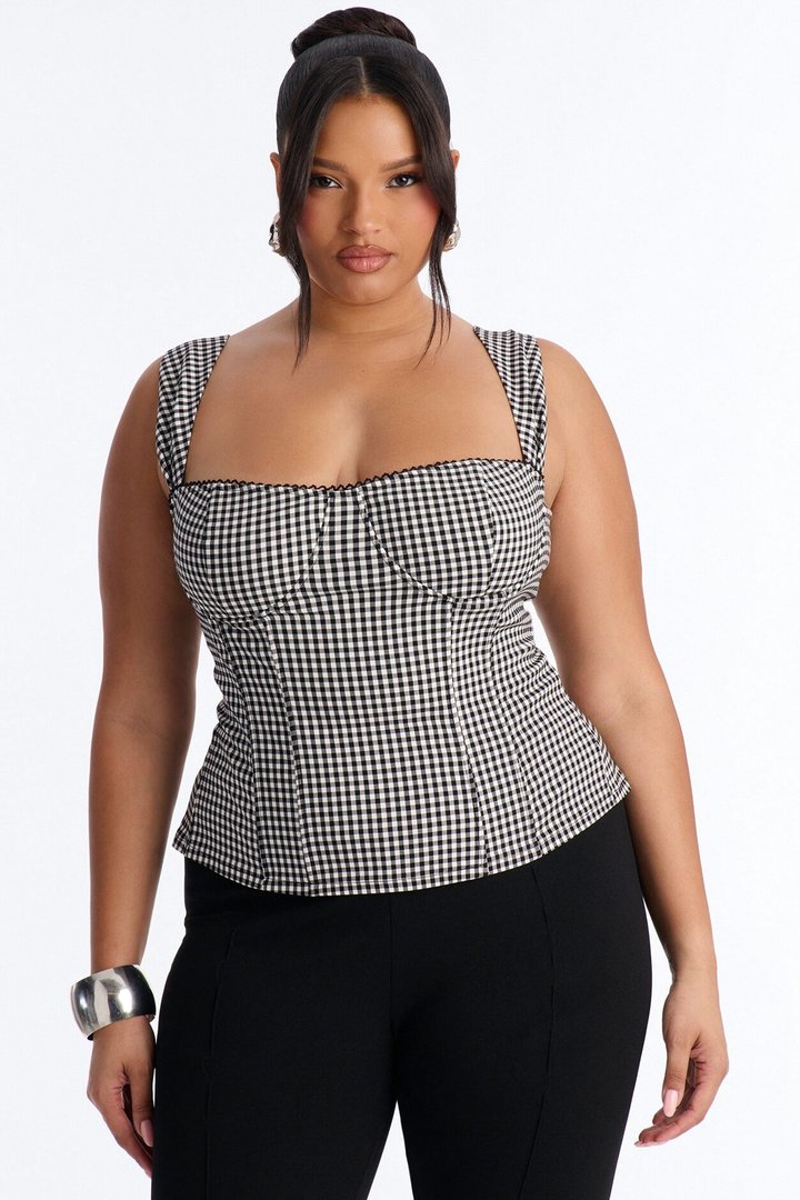Always Around You Gingham Corset Top - Black/combo
