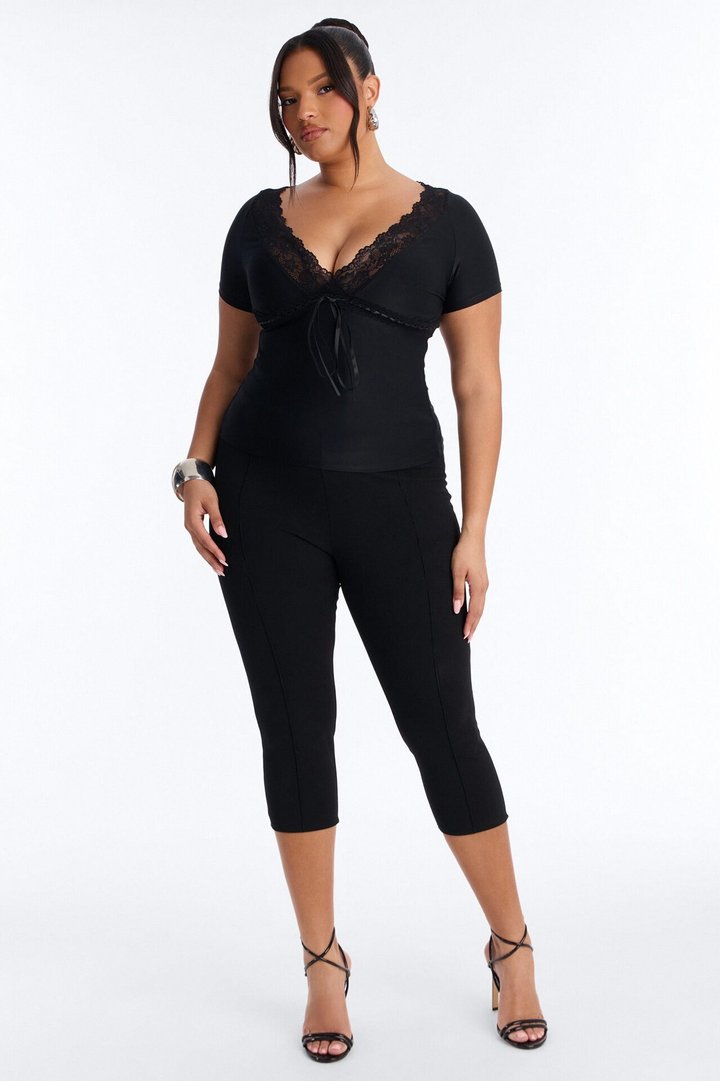 Bridget Lace Trim Short Sleeve Top - Black