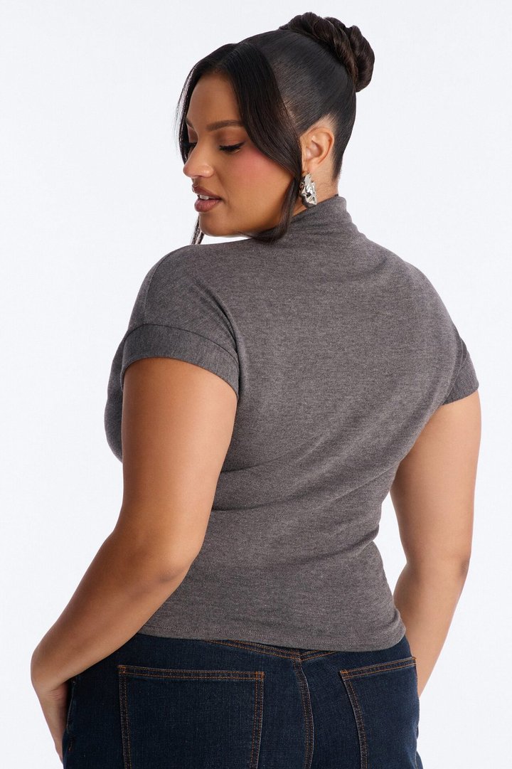 Serene Sculpt Mock Neck Short Sleeve Corset Top - Charcoal