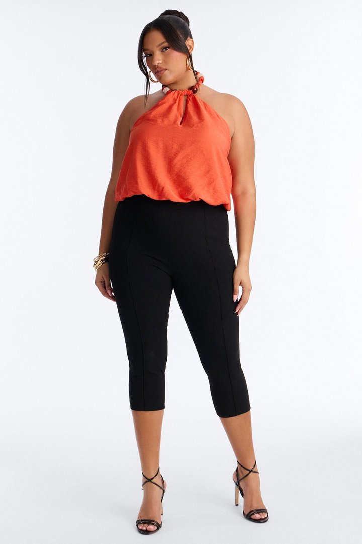 Beach Breeze Beaded Linen Halter Top - Orange