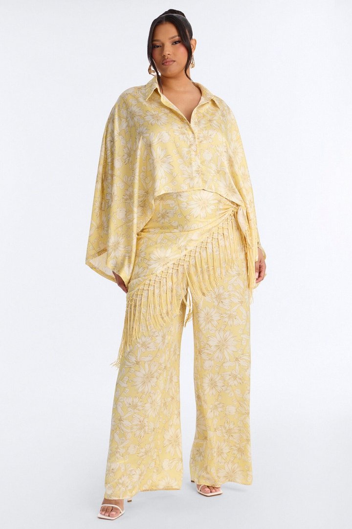 So Soft Floral Satin 3 Piece Pant Set - Yellow