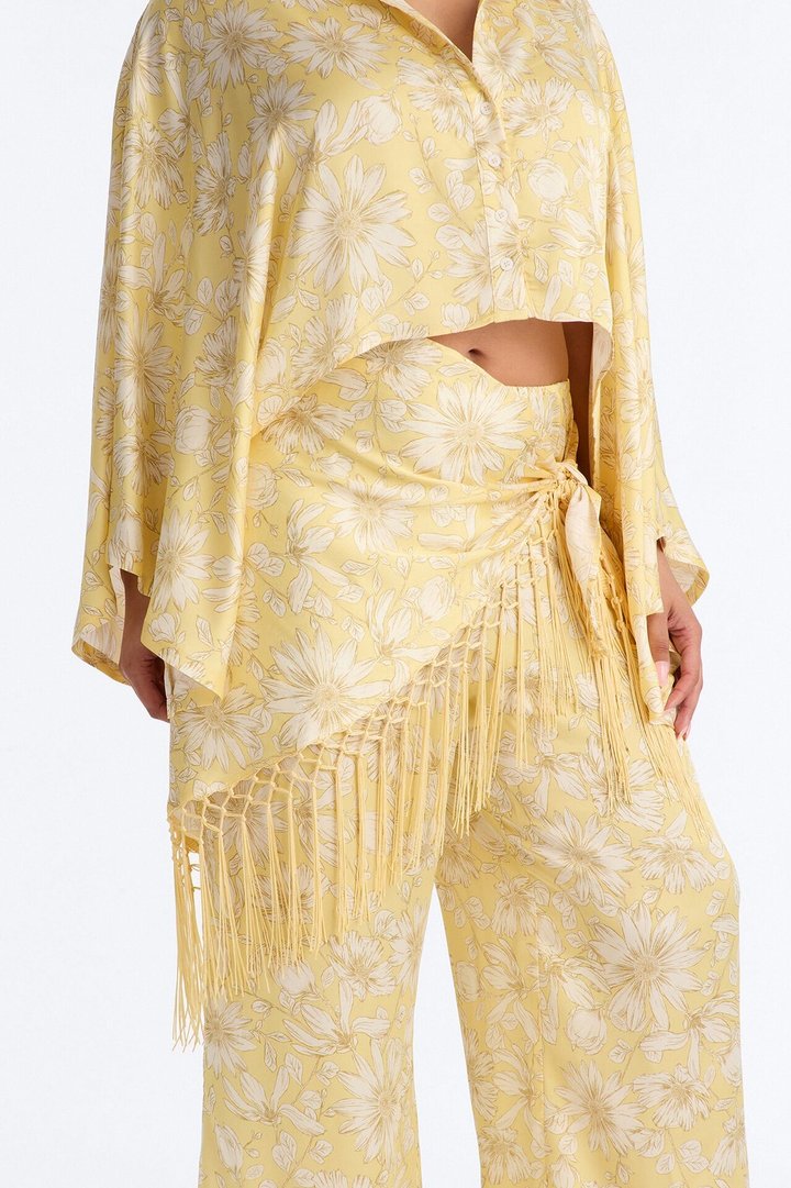 So Soft Floral Satin 3 Piece Pant Set - Yellow