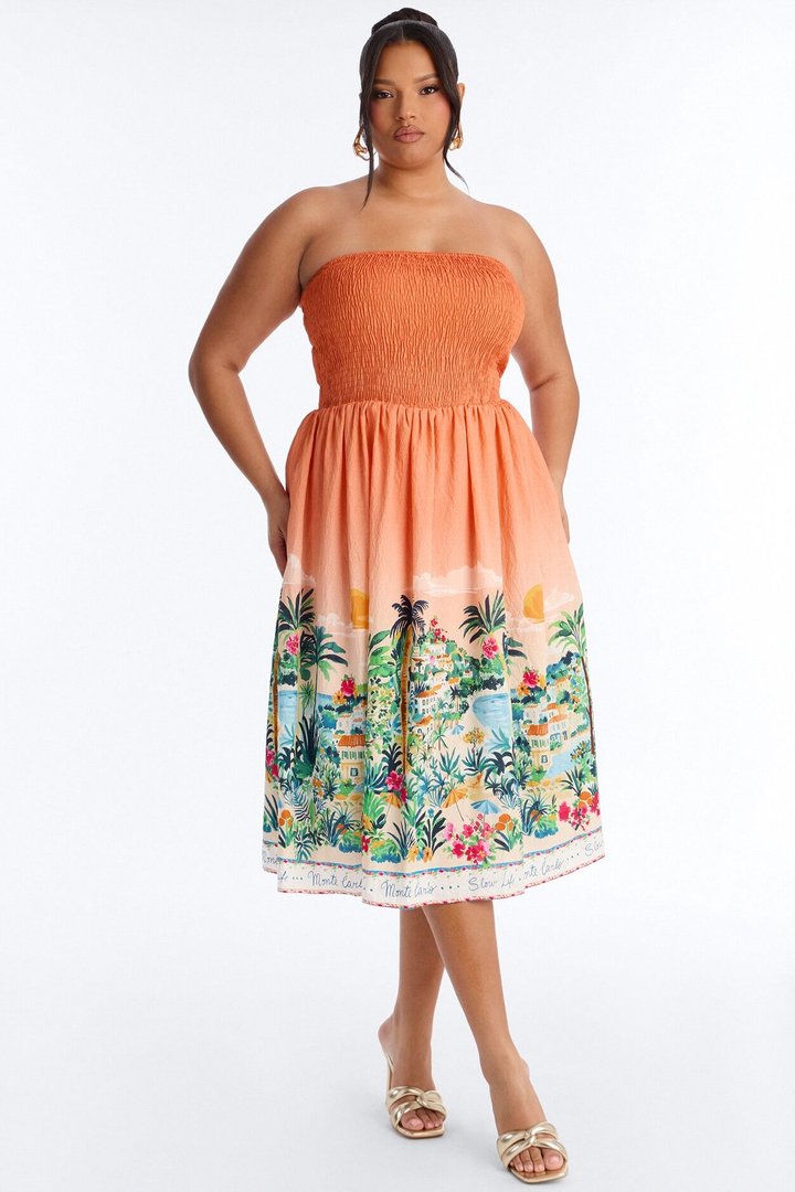 Courtney Printed Midi Dress - Orange/combo