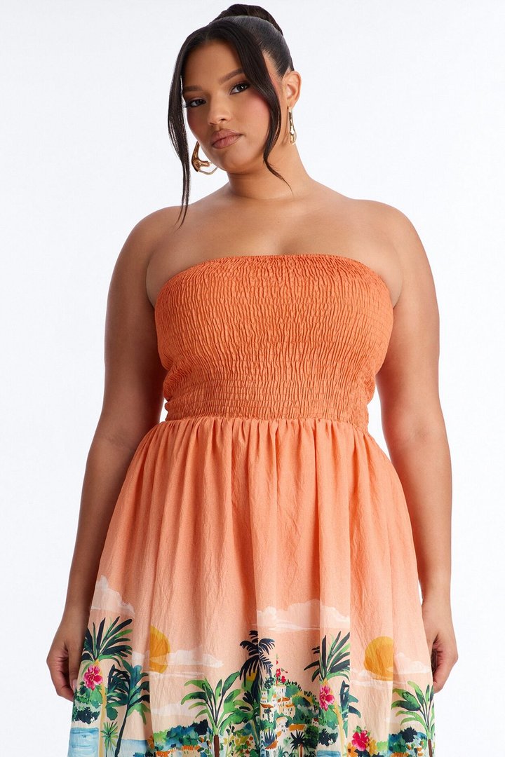 Courtney Printed Midi Dress - Orange/combo