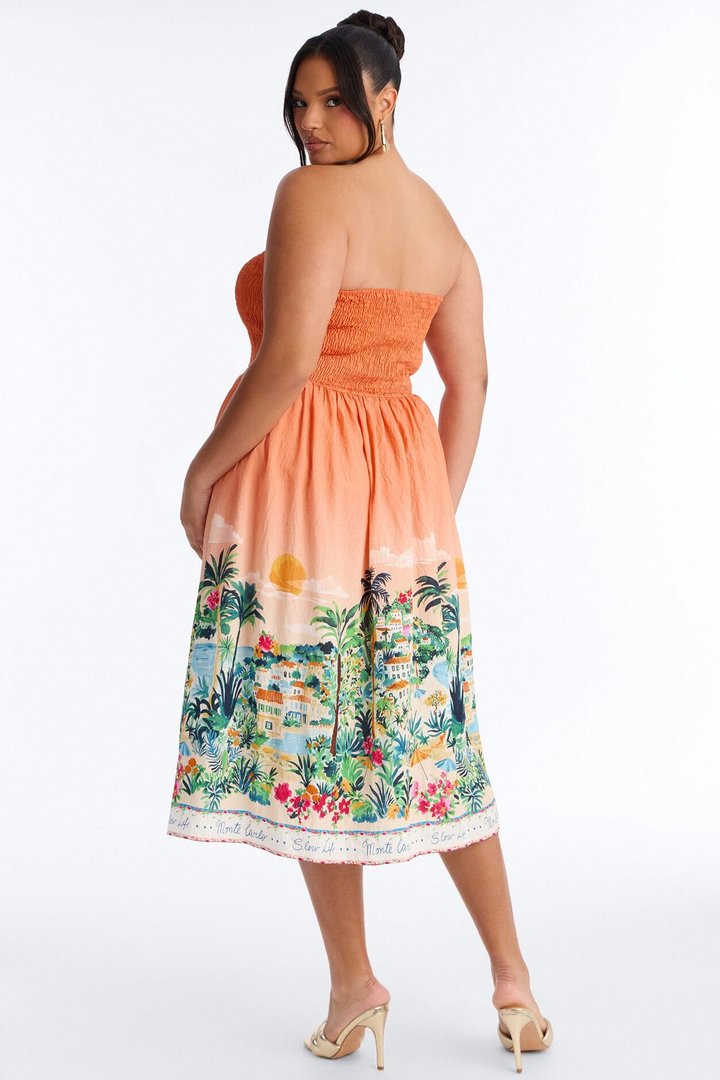 Courtney Printed Midi Dress - Orange/combo
