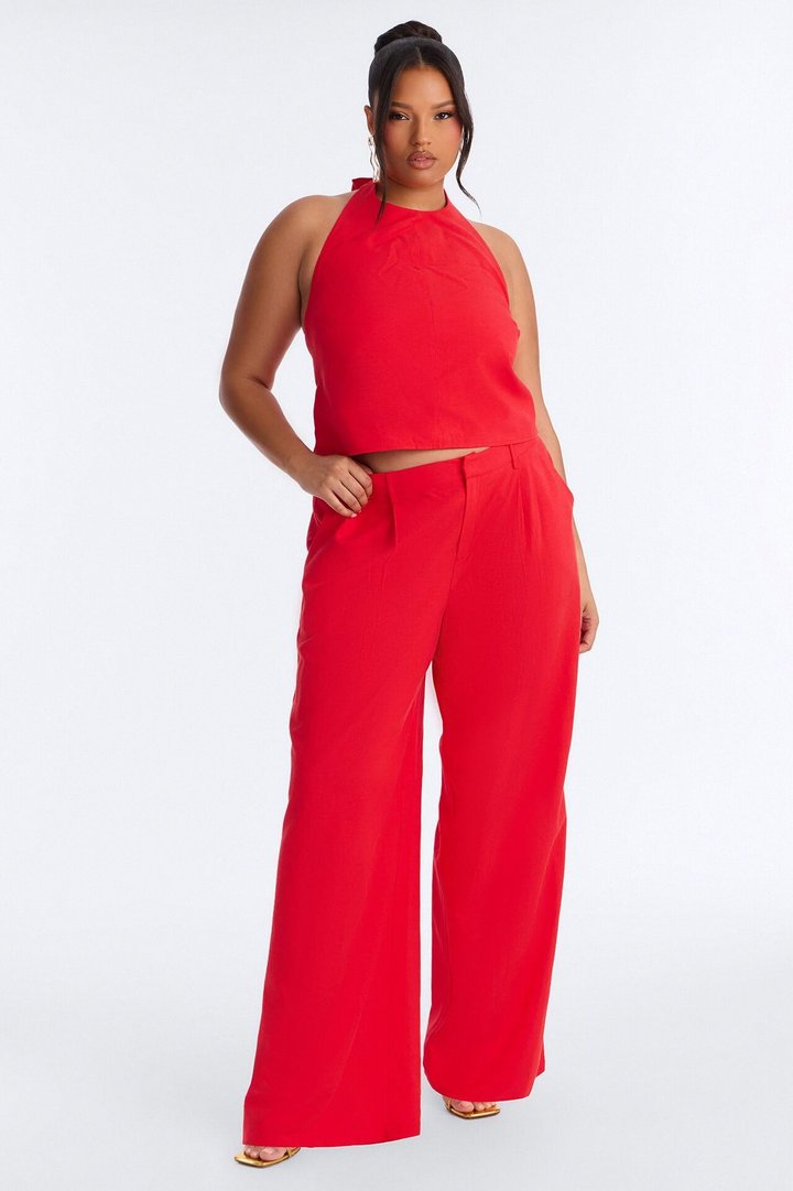 Ocean Breeze Linen Backless Halter Top - Tomato Red