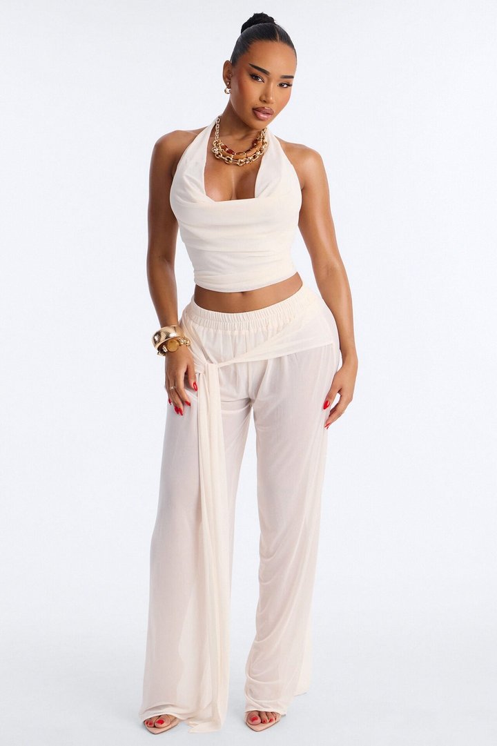 Sheer Obsession Mesh 3 Piece Pant Set - Cream