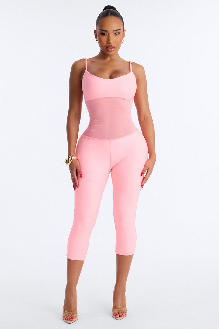 Roxy Form Double Lined Mesh Capri Jumpsuit - Pink