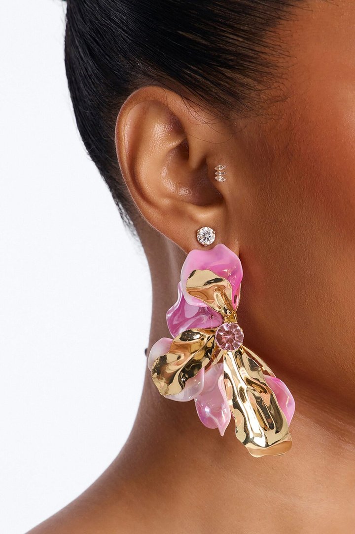 Sunlit Blossom Earrings - Gold/Pink