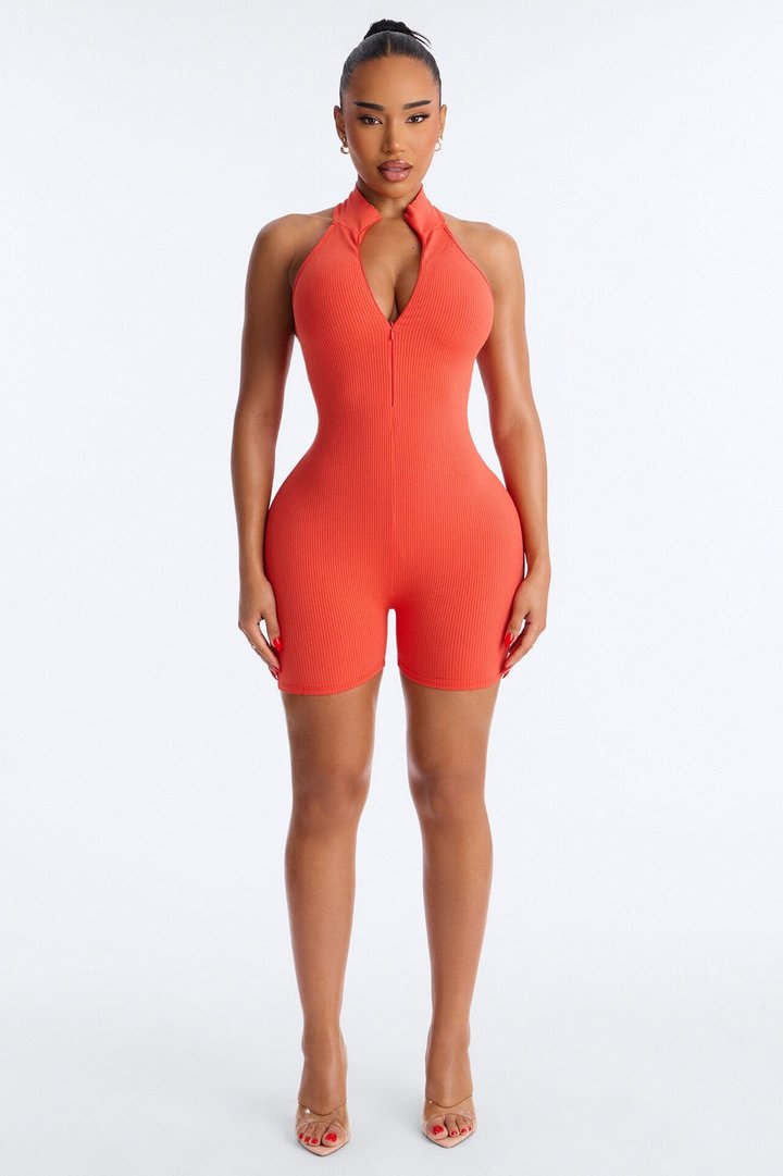 Mariana Zip Snatched Romper - Orange