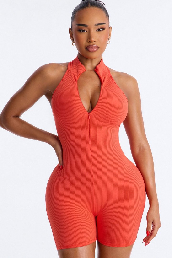 Mariana Zip Snatched Romper - Orange