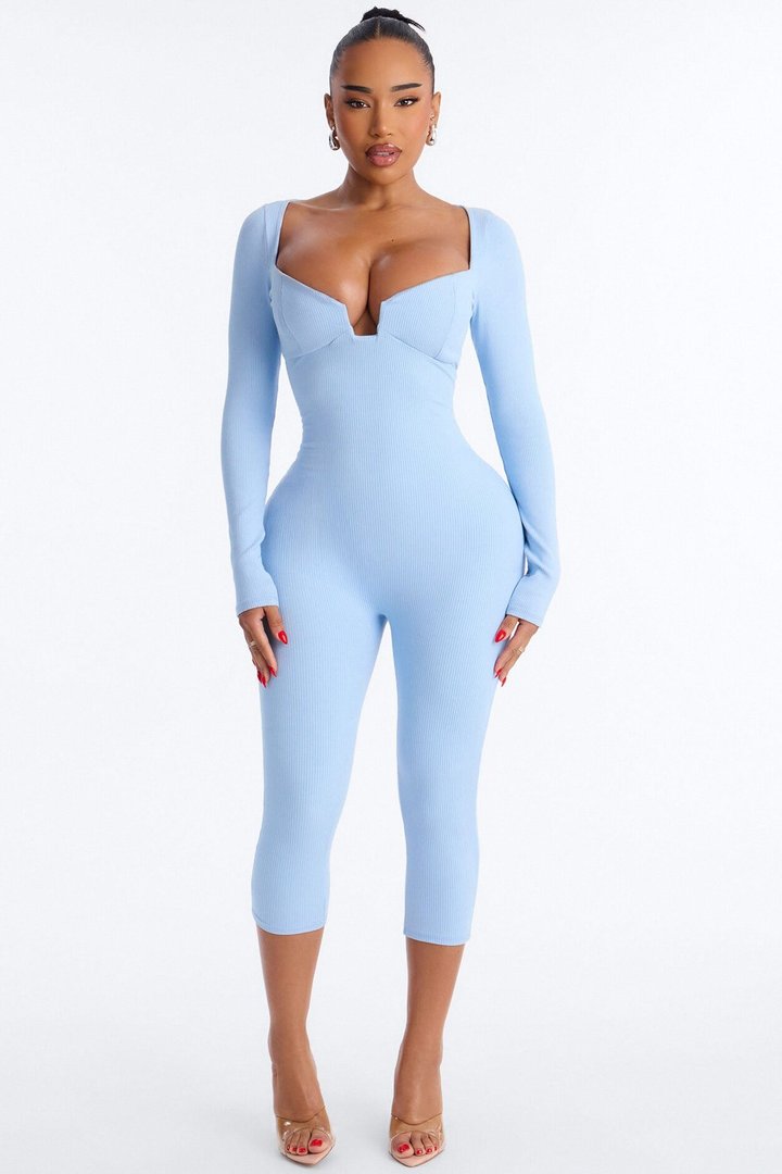 Scarlett Snatched Capri Jumpsuit - Light Blue