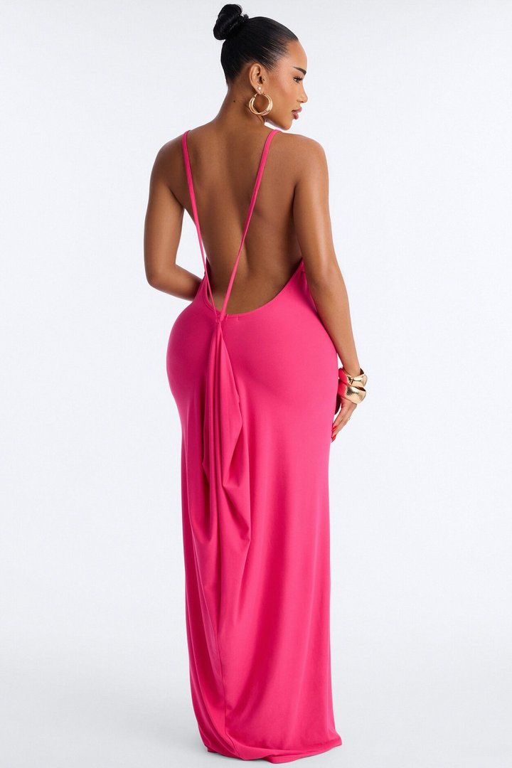 Selena Backless Drape Maxi Dress - Hot Pink