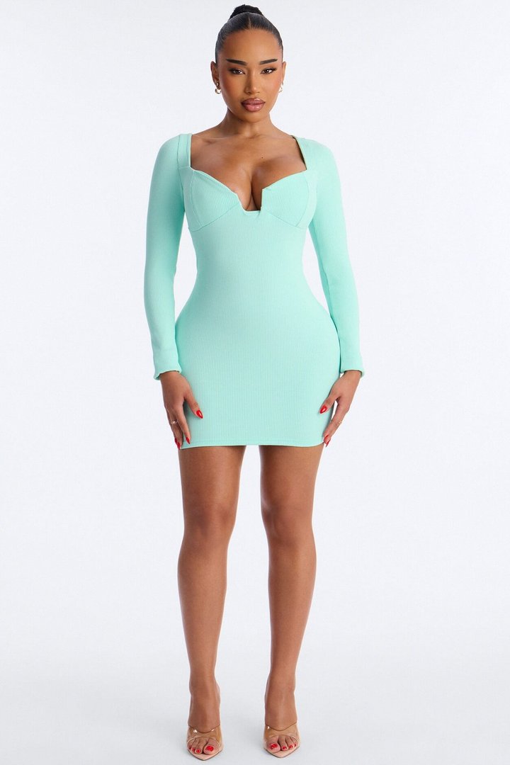 Scarlett Snatched Long Sleeve Mini Dress - Mint