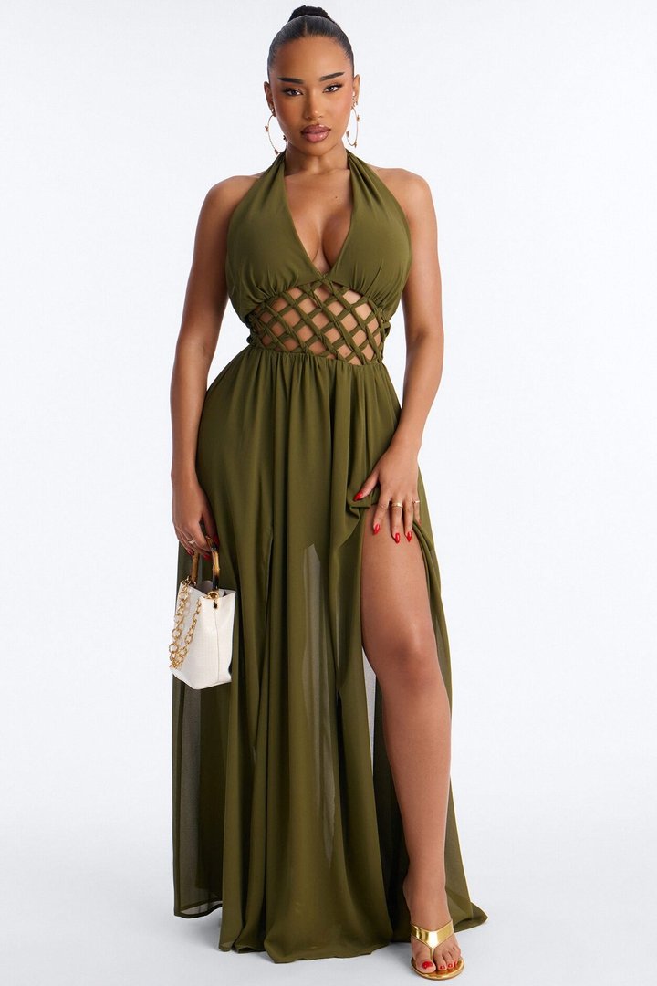 Scarlett Chiffon Maxi Dress - Olive