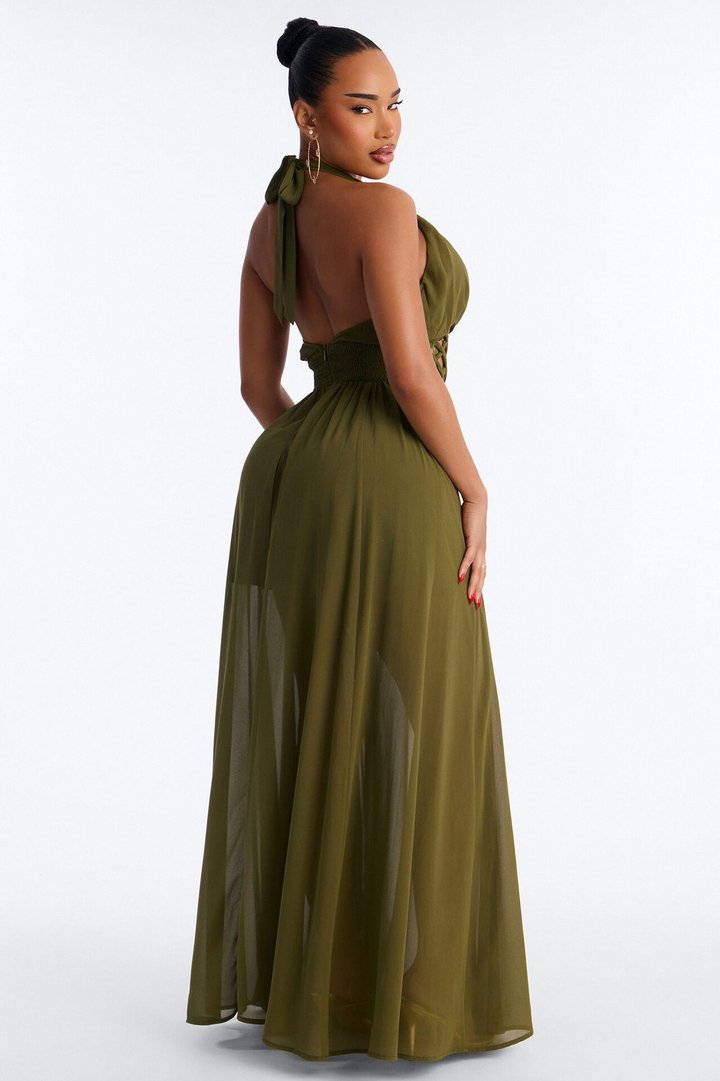 Scarlett Chiffon Maxi Dress - Olive