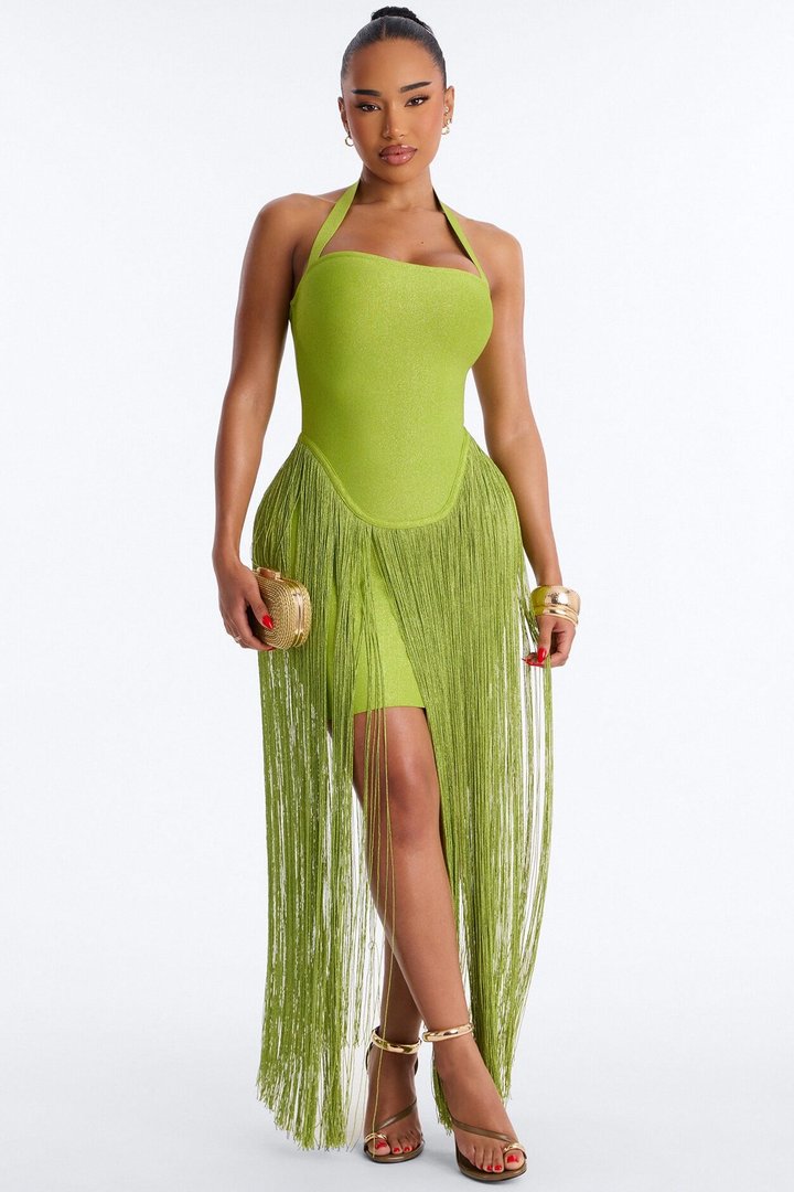Bossy Tiara Glitter Bandage Maxi Dress - Chartreuse