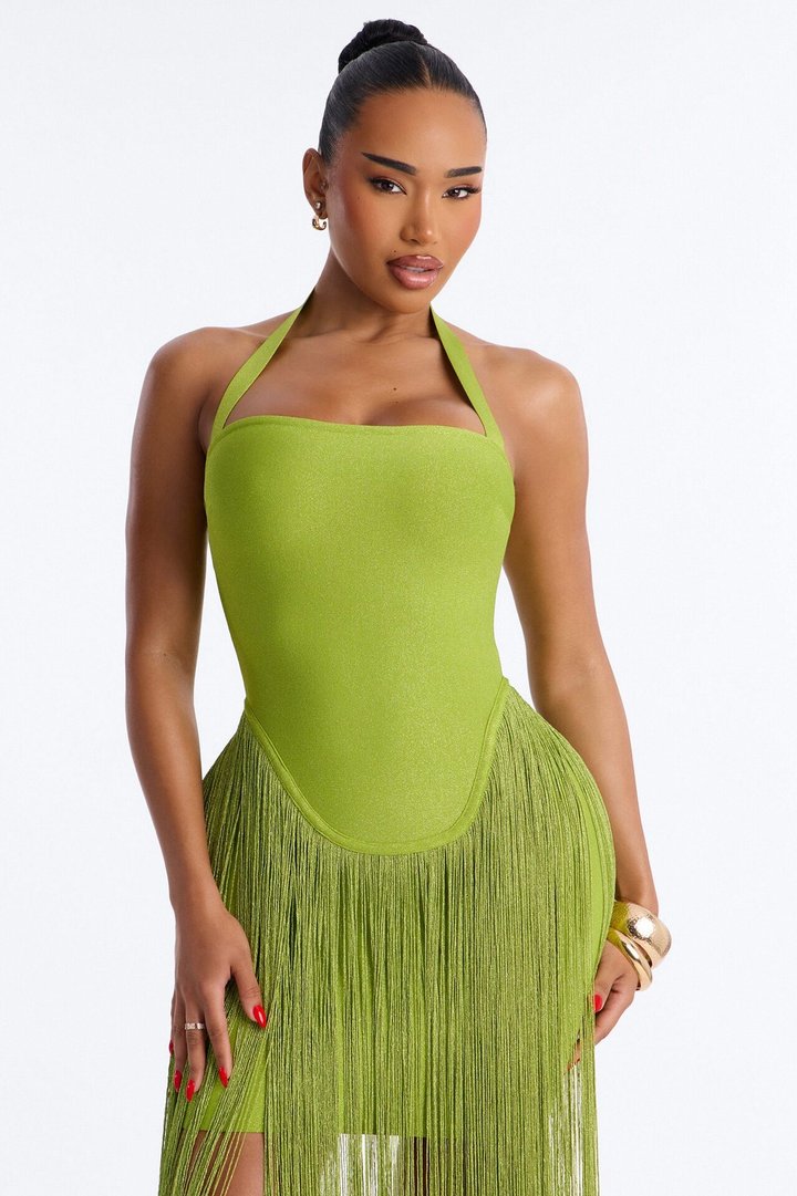 Bossy Tiara Glitter Bandage Maxi Dress - Chartreuse