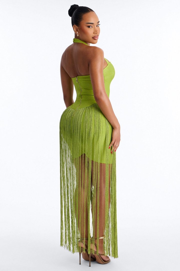 Bossy Tiara Glitter Bandage Maxi Dress - Chartreuse