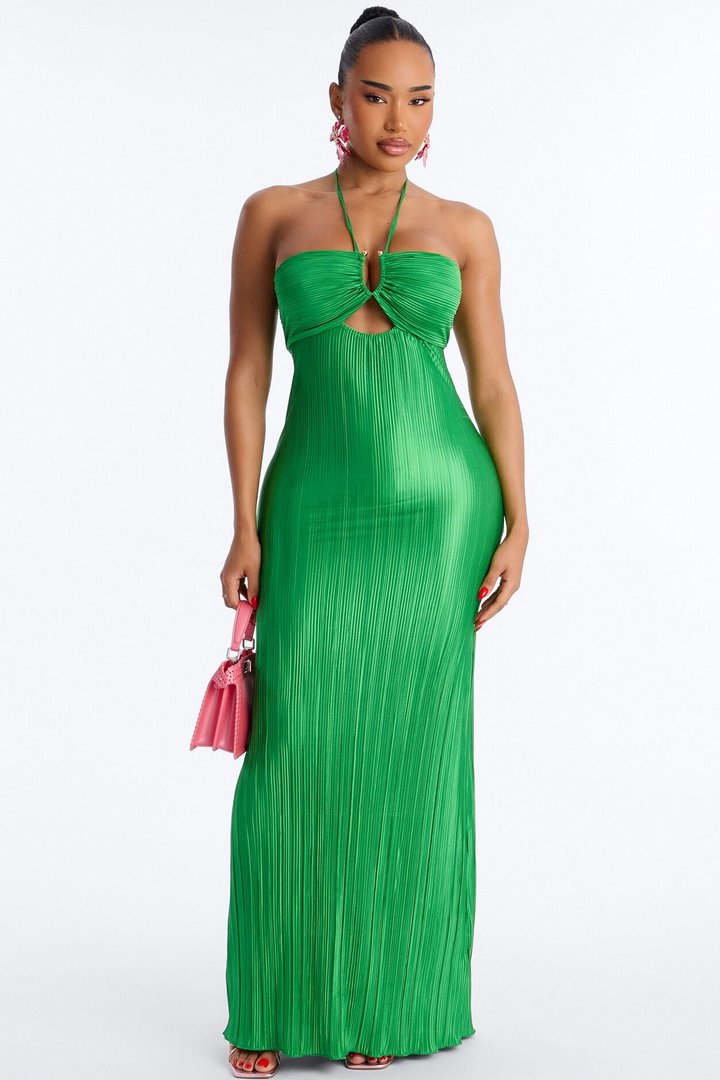 Paradise Glow Plisse Maxi Dress - Lime