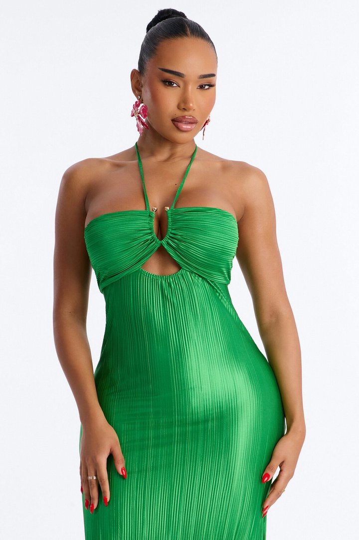 Paradise Glow Plisse Maxi Dress - Lime