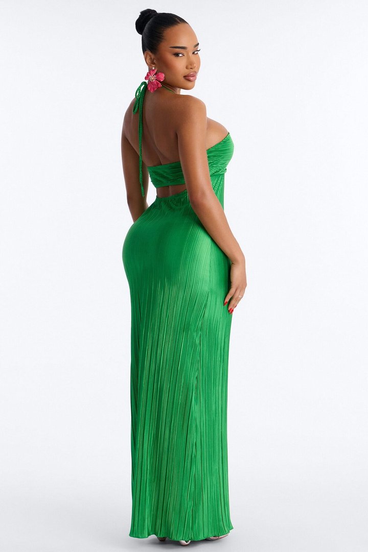 Paradise Glow Plisse Maxi Dress - Lime
