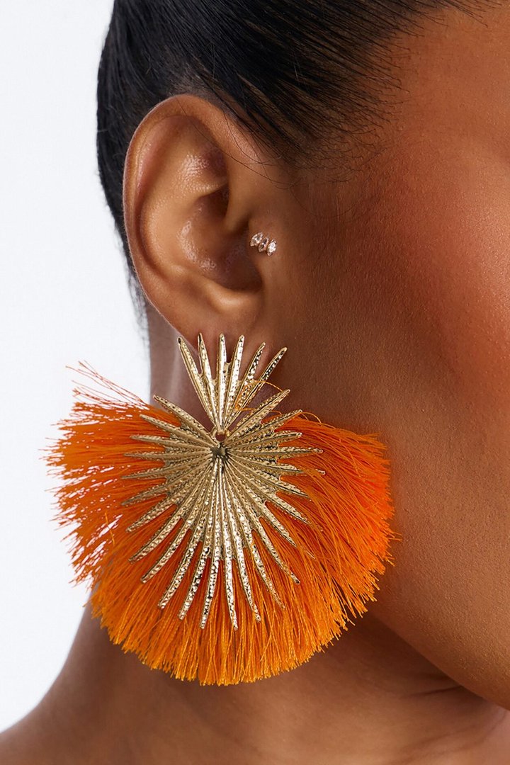 Heart Of Fringe Earrings - Gold/Orange