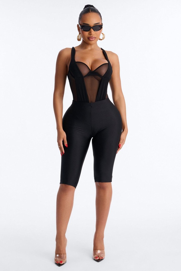 High Expectations Sheer Mesh Sleeveless Bodysuit - Black