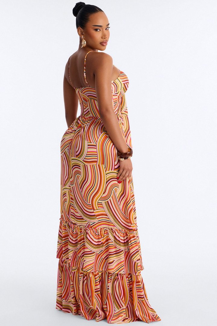Amalfi Coast Satin Maxi Dress - Orange/combo