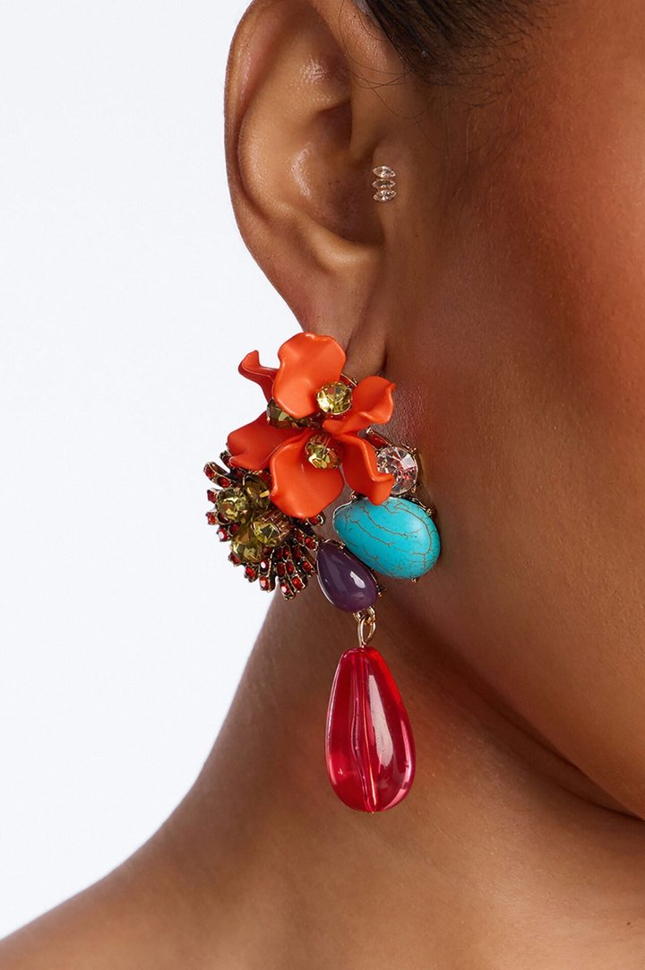 Wild Flower Rhinestone Drop Earrings - Multi Color