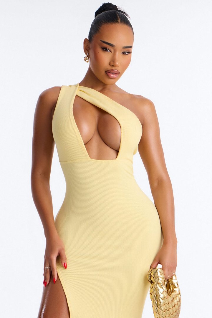 Scarlett Snatched High Slit Maxi Dress - Butter Yellow
