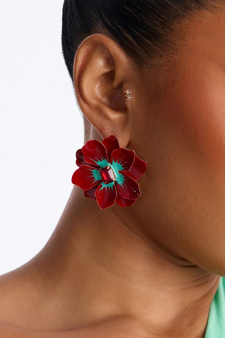 Ruby Rose Bloom Earrings - Red/combo