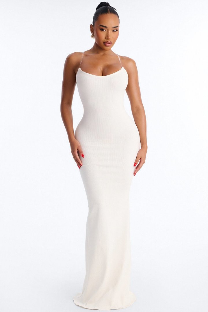 Scarlett Snatched Clear Strap Maxi Dress - Off White