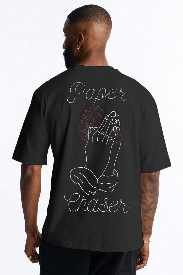 Pray And Paper Chase Embroidery Short Sleeve Tee - Black