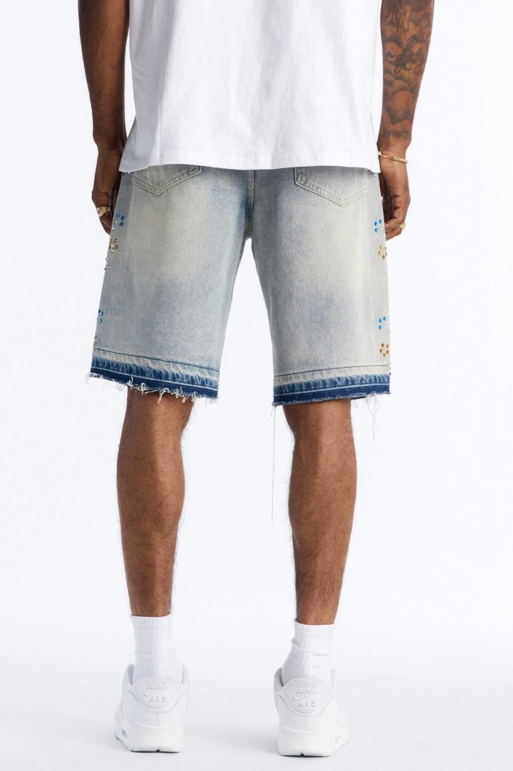 Relaxed Crystal Flicker Denim Short - Light Blue Wash