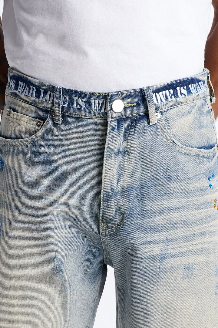 Relaxed Crystal Flicker Denim Short - Light Blue Wash