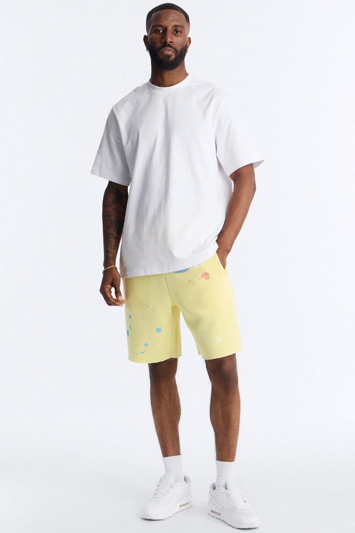 Relaxed Painted Gallery Embroidered Sweatshort - Butter Yellow