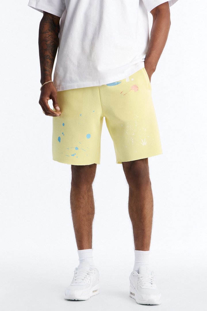 Relaxed Painted Gallery Embroidered Sweatshort - Butter Yellow