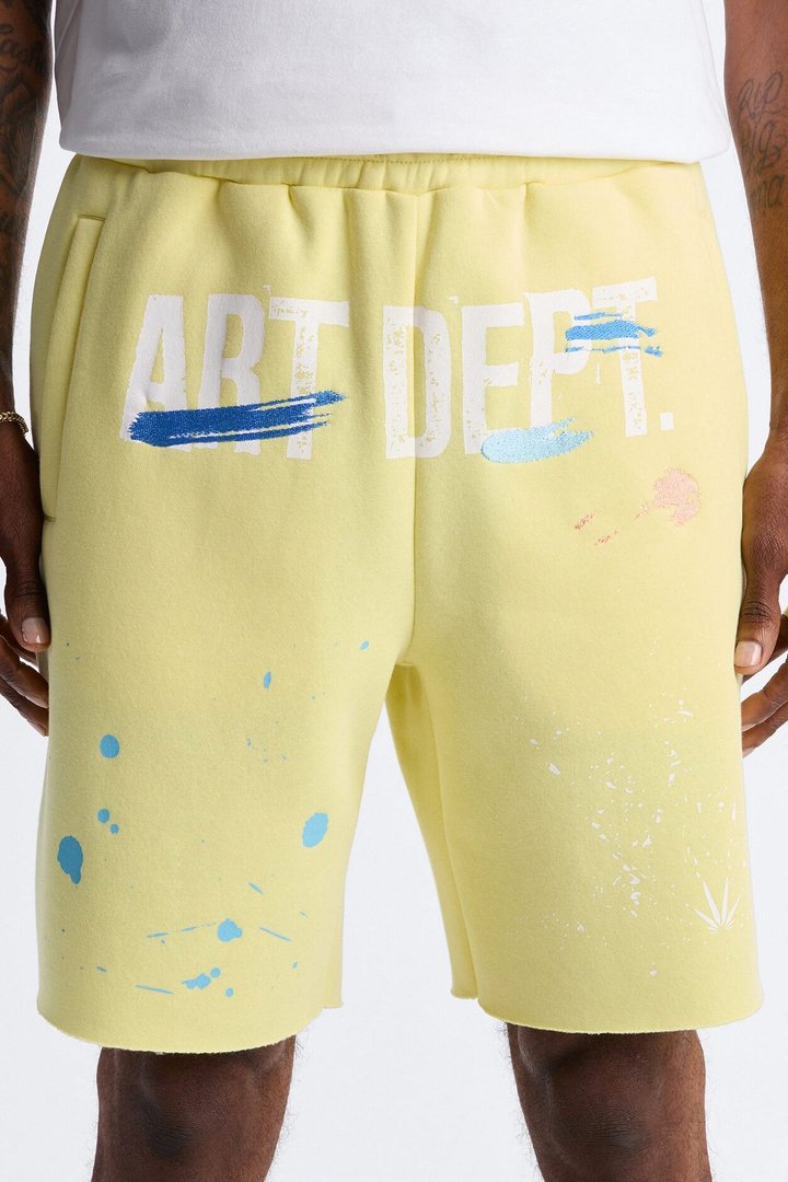 Relaxed Painted Gallery Embroidered Sweatshort - Butter Yellow