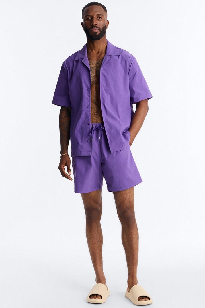 Montez Cuban Collar Button Up Shirt - Purple