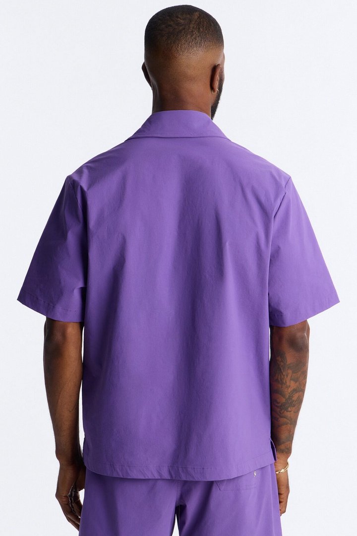 Montez Cuban Collar Button Up Shirt - Purple