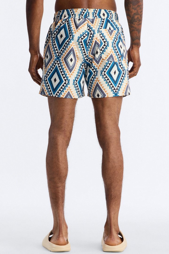 Diamond Tapestry Printed Swim Trunk 4″ - Blue