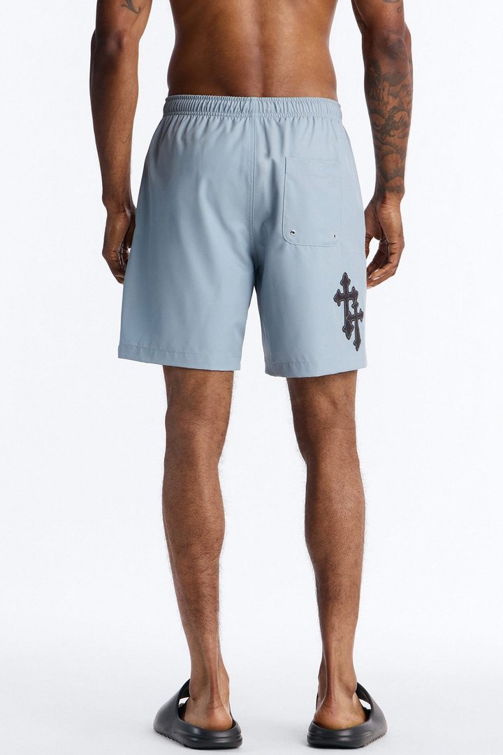 Mirrored Faith Applique Swim Trunk 7″ - Grey
