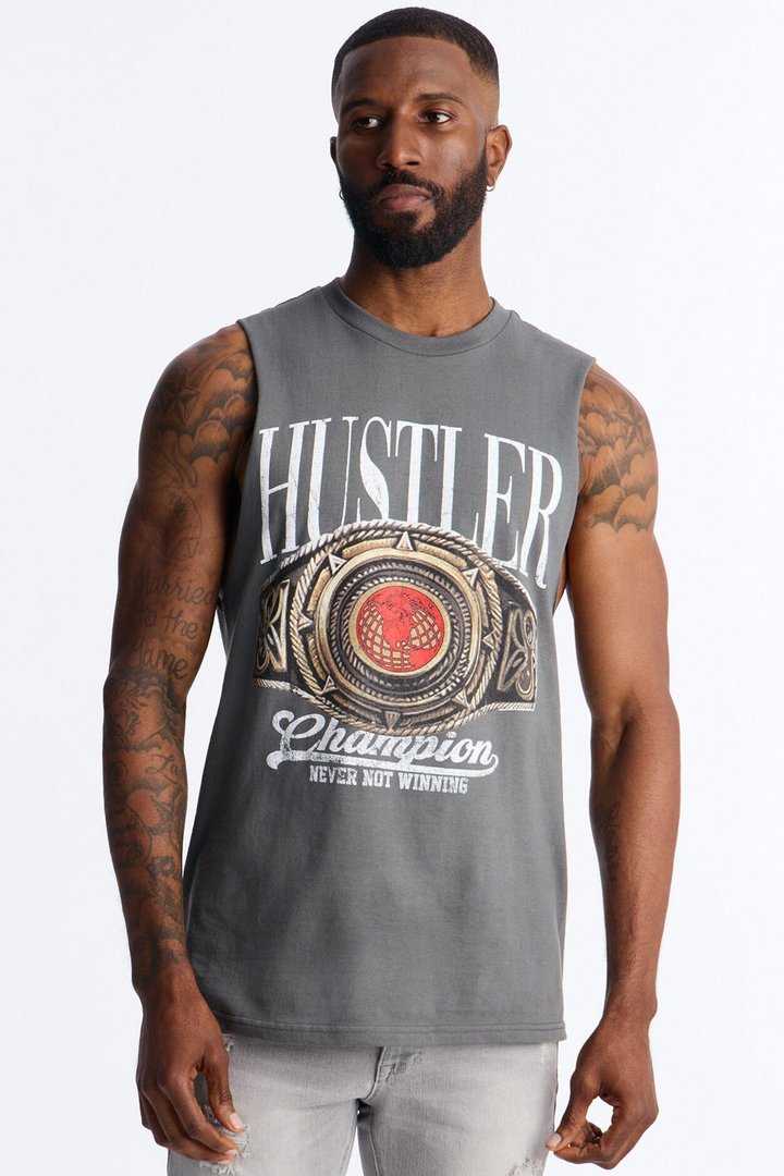 Hustler Never Not Winning Muscle Tee - Charcoal