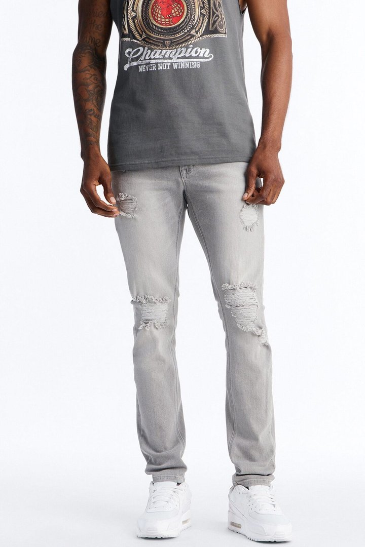 Essential Destroyed Skinny Stretch Jean - Grey