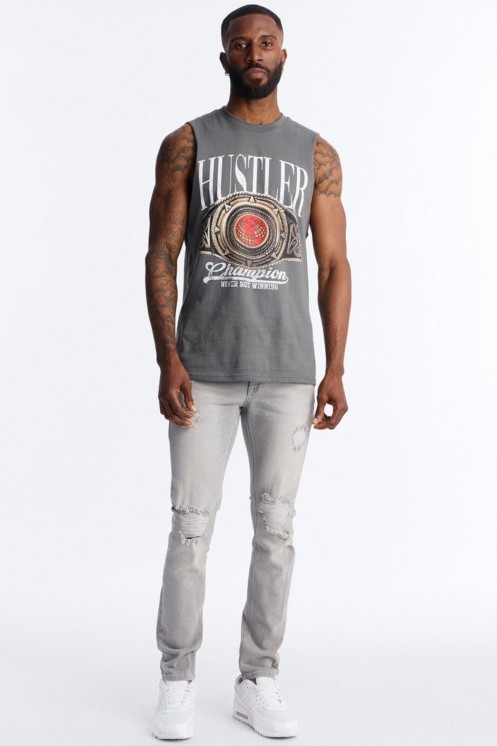 Essential Destroyed Skinny Stretch Jean - Grey