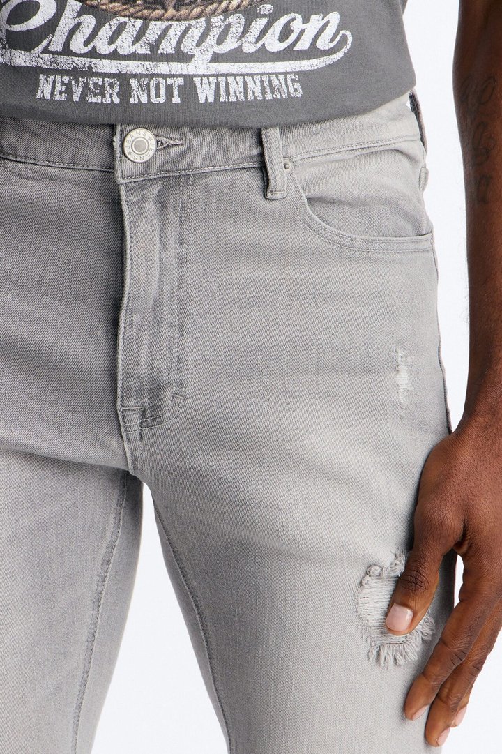 Essential Destroyed Skinny Stretch Jean - Grey