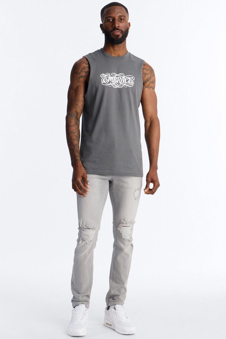 Holy Embrace Muscle Tee - Charcoal