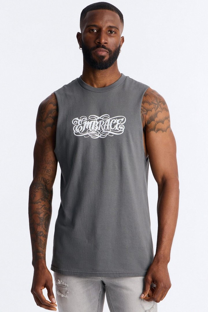 Holy Embrace Muscle Tee - Charcoal